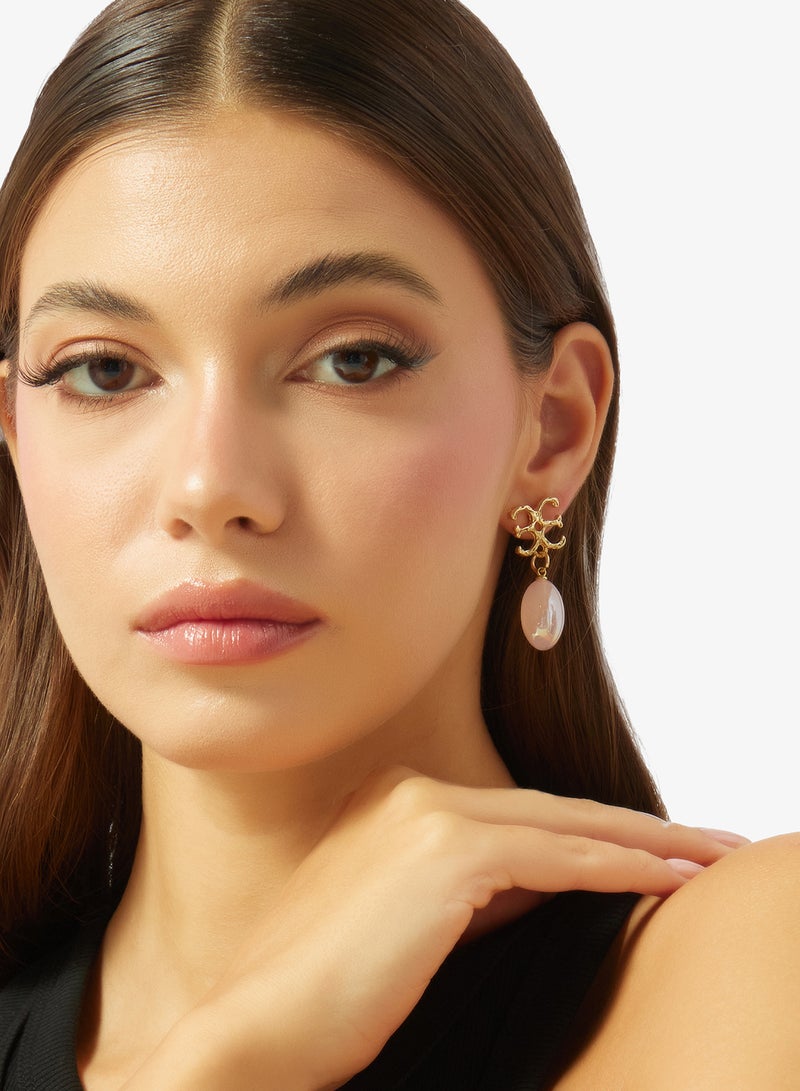 ELLA Pink With Gold Accent Drop Down Earrings - Image 3