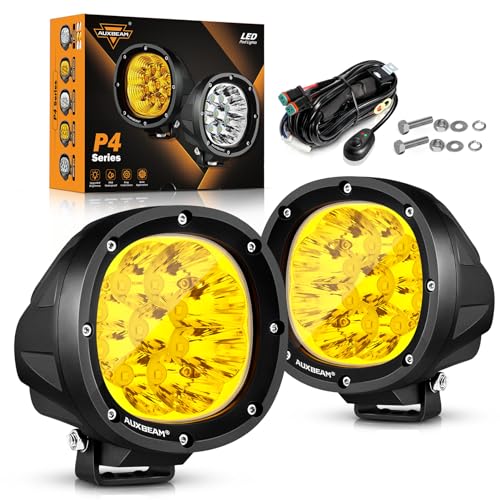 Auxbeam P4 Series LED Amber Fog Lights, 4 Inch 90W Yellow Round Offroad Light Bar, Spot Beam Off Road LED Pods Bumper Ditch Lights, for Trucks Car Motorcycle UTV, Pair - Image 1