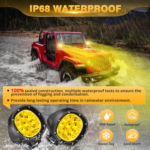 Auxbeam P4 Series LED Amber Fog Lights, 4 Inch 90W Yellow Round Offroad Light Bar, Spot Beam Off Road LED Pods Bumper Ditch Lights, for Trucks Car Motorcycle UTV, Pair - Image 4