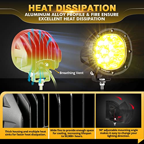 Auxbeam P4 Series LED Amber Fog Lights, 4 Inch 90W Yellow Round Offroad Light Bar, Spot Beam Off Road LED Pods Bumper Ditch Lights, for Trucks Car Motorcycle UTV, Pair - Image 5