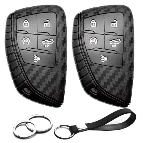 INFIPAR 2pcs Compatible with Chevy GMC Key Fob Cover Case Key Chain fit for Chevrolet Chevy Silverado 1500 2500 3500 HD EV GMC Sierra 1500 2500 3500 HD Accessories Shell Holder Carbon Fiber Black - Image 1