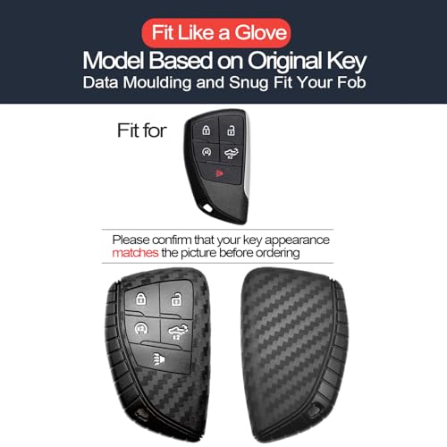 INFIPAR 2pcs Compatible with Chevy GMC Key Fob Cover Case Key Chain fit for Chevrolet Chevy Silverado 1500 2500 3500 HD EV GMC Sierra 1500 2500 3500 HD Accessories Shell Holder Carbon Fiber Black - Image 2