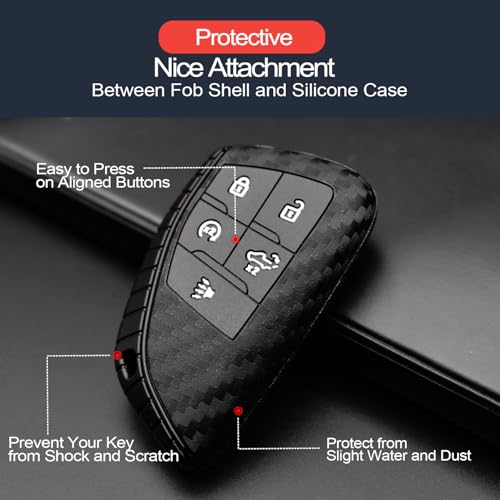 INFIPAR 2pcs Compatible with Chevy GMC Key Fob Cover Case Key Chain fit for Chevrolet Chevy Silverado 1500 2500 3500 HD EV GMC Sierra 1500 2500 3500 HD Accessories Shell Holder Carbon Fiber Black - Image 4