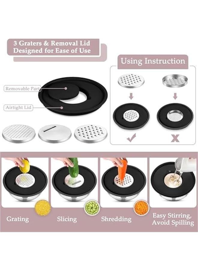 HOOKOR Durku Mixing Bowls with Airtight Lids Set, 6PCS Stainless Steel Nesting Bowls with Grater Attachments, Kitchen Bowls with Non-Slip Bottoms, Size 18,20,22,24,26,28 for Mixing & Serving (Black) - Image 4