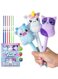 BUNMO Plush Pens 3 Pack - 6 Scented & Glittery Refills - Cute School Supplies For Girls - Plushie Pens For Kids Perfect For School - Fun Pens For Kids - Stuffed Animals For Girls Kawaii Stationery Set  - Image 1