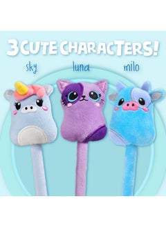 BUNMO Plush Pens 3 Pack - 6 Scented & Glittery Refills - Cute School Supplies For Girls - Plushie Pens For Kids Perfect For School - Fun Pens For Kids - Stuffed Animals For Girls Kawaii Stationery Set  - Image 2