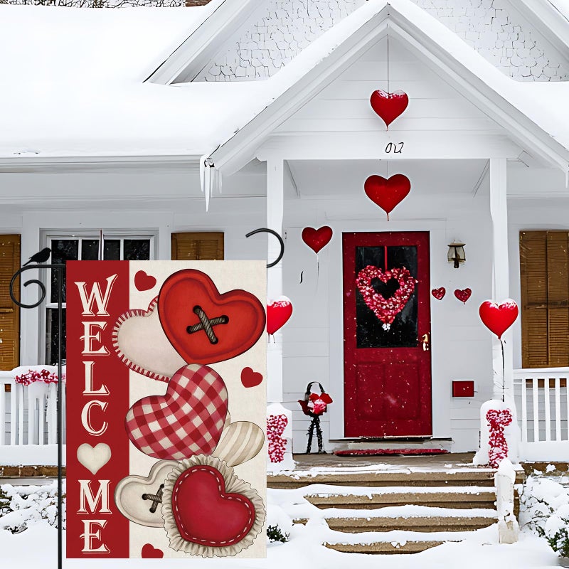 ZAEW Welcome Valentineâ€™s Day Romantic Love Hearts Garden Flag Yard Flag 12x18 Inch Double Sided Small Mini Yard Outdoor Outside Holiday Decoration - Image 2