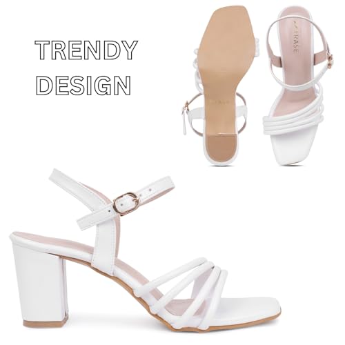 TRASE Women's Ankle Strap Block Heels Sandals| Fashionable Sandals for Women & Girls | Light weight, Soft Footbed, Comfortable & Stylish - 47066, White, 6 UK - Image 4