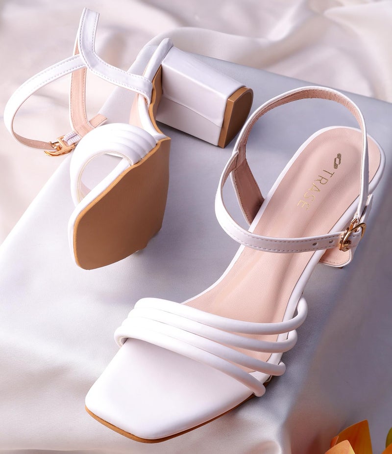 TRASE Women's Ankle Strap Block Heels Sandals| Fashionable Sandals for Women & Girls | Light weight, Soft Footbed, Comfortable & Stylish - 47066, White, 6 UK - Image 5