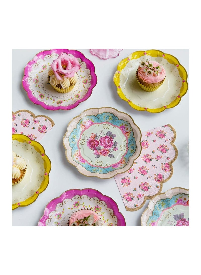 KASTWAVE أطباق حفلة شاي بعد الظهر الزهرية العتيقة القابلة للتصرف لمناسبات عيد الميلاد، الحفلات في الحدائق، حفلات استقبال المواليد، الزفاف، ذكرى السنوية عبوة من 24 (17 سم)، وردي - Image 4