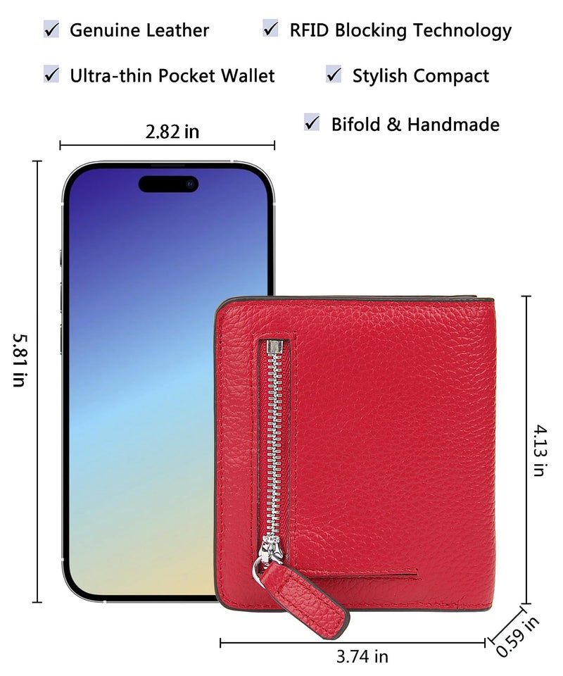 AINIMOER Small Leather Wallet for Women, Ladies Credit Card Holder RFID Blocking Women's Mini Bifold Pocket Purse, Red - Image 5