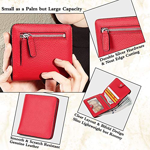 AINIMOER Small Leather Wallet for Women, Ladies Credit Card Holder RFID Blocking Women's Mini Bifold Pocket Purse, Red - Image 3