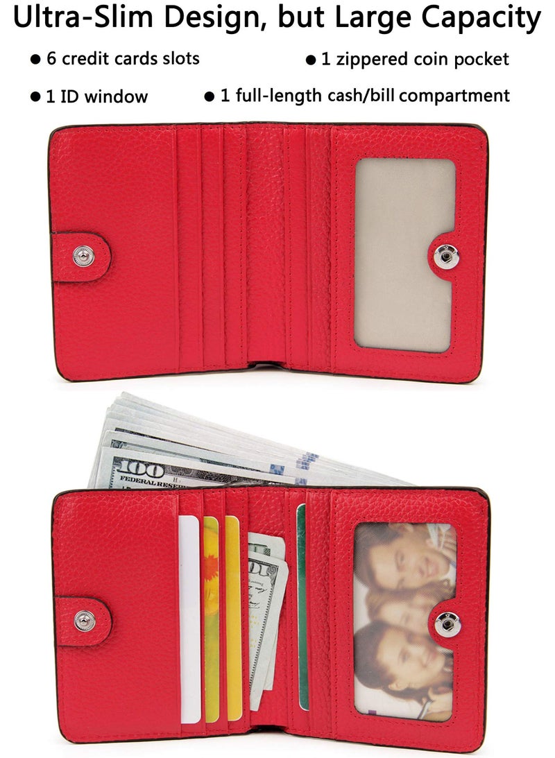AINIMOER Small Leather Wallet for Women, Ladies Credit Card Holder RFID Blocking Women's Mini Bifold Pocket Purse, Red - Image 2