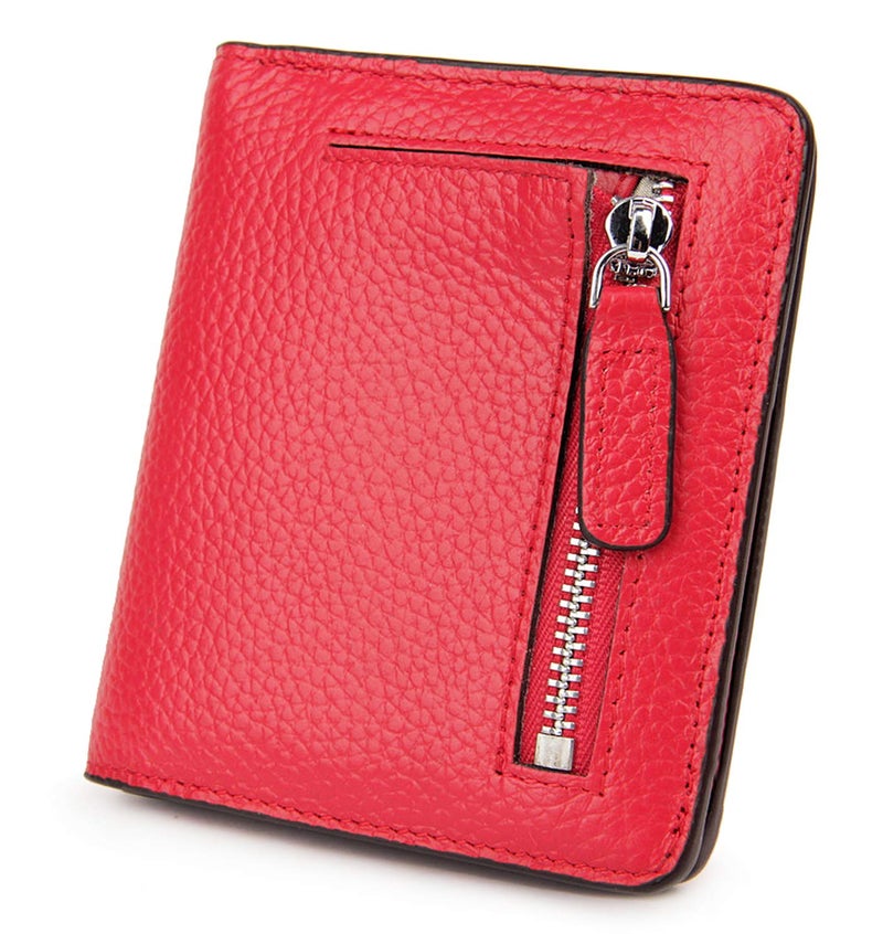 AINIMOER Small Leather Wallet for Women, Ladies Credit Card Holder RFID Blocking Women's Mini Bifold Pocket Purse, Red - Image 1