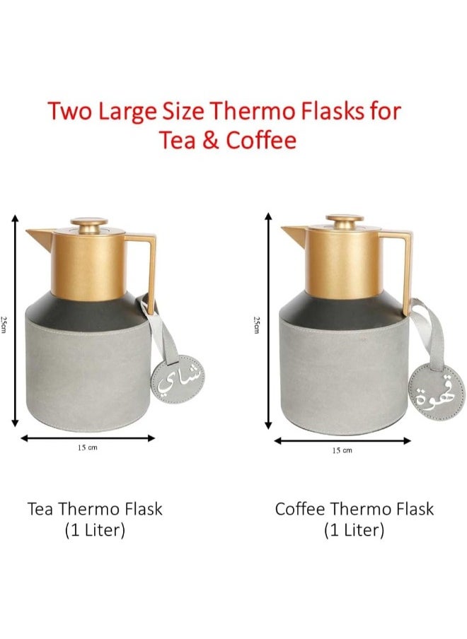 Lamsit Ibdaa - Coffee Thermo Flask – Tea Vacuum Pot - Heat Insulated Thermos – Arabic Carafe – Jug Dalla – Drink Cups – Square Acrylic Set (Grey, Tea & Coffee Set) - Image 1