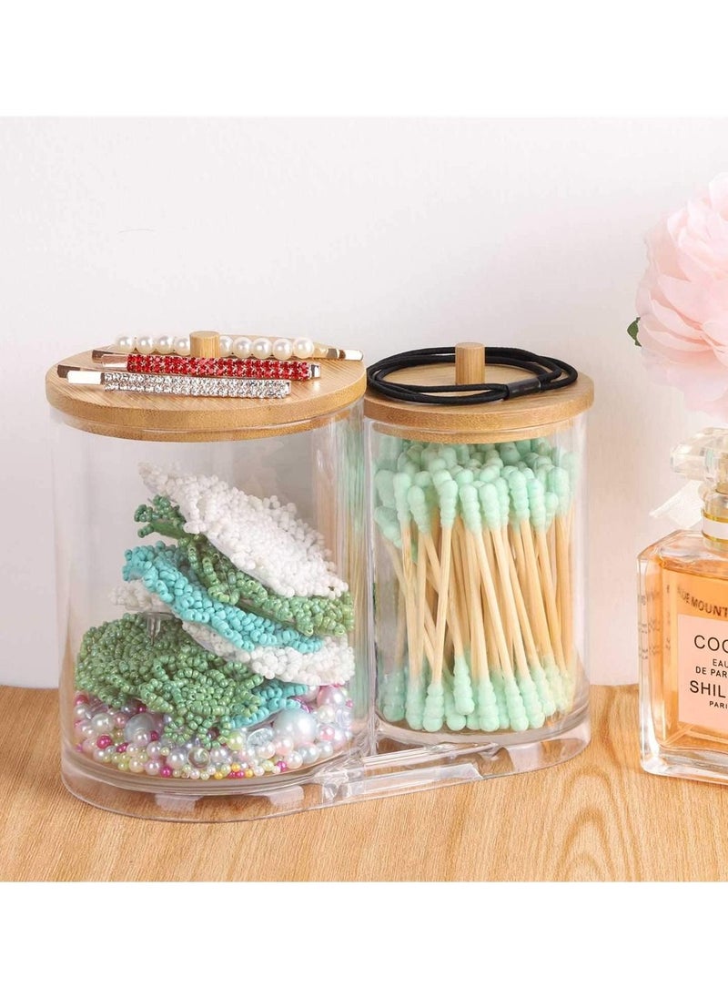 SYOSI - Clear Organizer Jar, Cotton Swab Pads Holder,Cotton Ball Buds Dispenser Bathroom Jar Clear Organizer for Storage with Wood Lid - Image 1