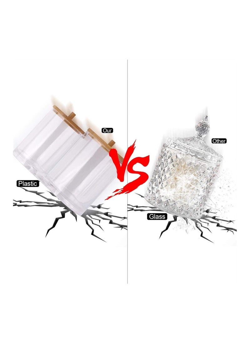 SYOSI - Clear Organizer Jar, Cotton Swab Pads Holder,Cotton Ball Buds Dispenser Bathroom Jar Clear Organizer for Storage with Wood Lid - Image 1