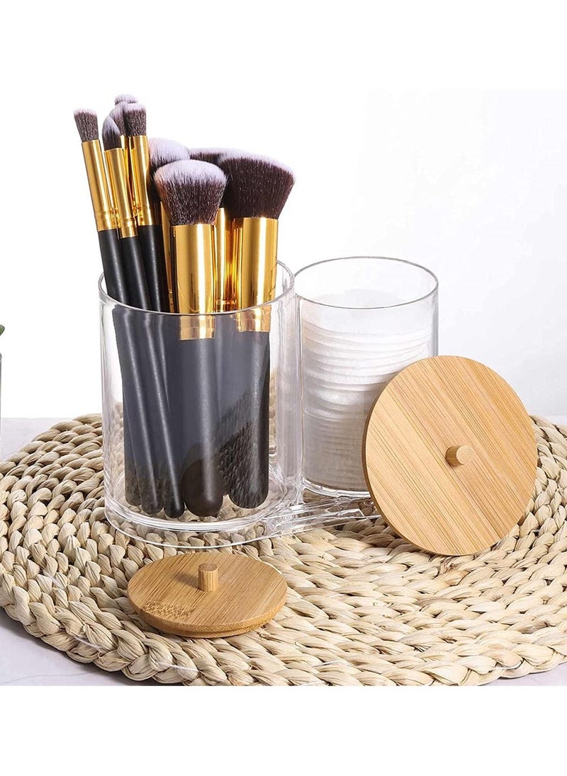 SYOSI - Clear Organizer Jar, Cotton Swab Pads Holder,Cotton Ball Buds Dispenser Bathroom Jar Clear Organizer for Storage with Wood Lid - Image 1