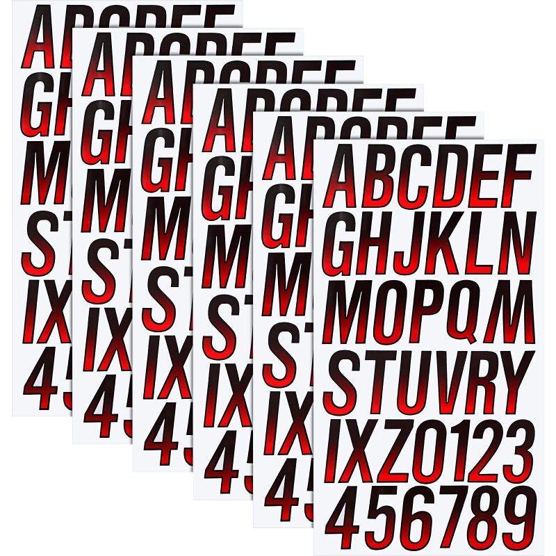TaoBary 12 Sheets 216 Pcs Boat  PWC Registration Decals Vinyl Numbers Letters Stickers Kit Custom Boat Registration for Watercraft Mailboxes Cars Signs3 InchRed Black