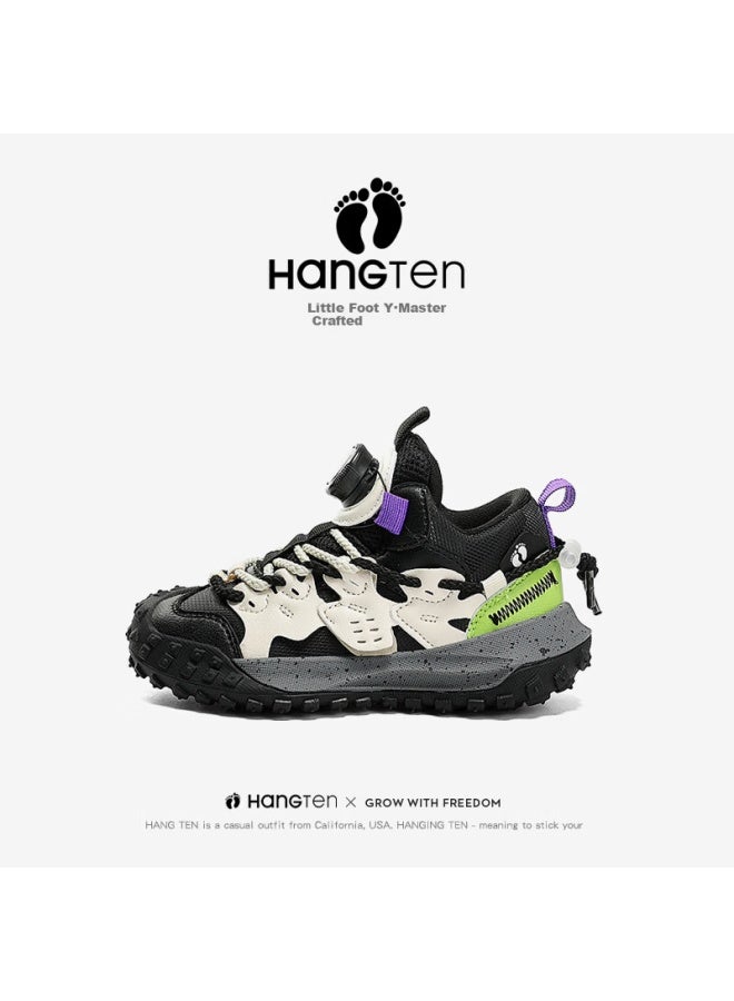 Hang Ten Boys' Autumn New Running Shoes Casual Dad Sneakers Lightweight Kids Sports Shoes Black Grey Green Size 29