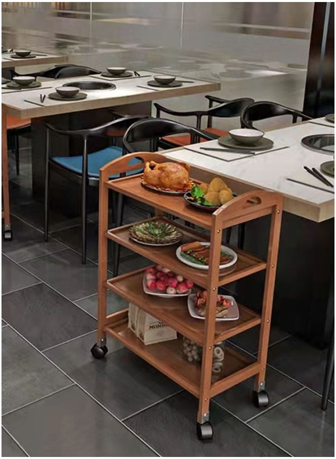 FFD Kitchen Serving Trolley Rolling Storage Cart With Movable Wheels 4 Tier Wooden Trolley Serving Cart Wood Storage Shelf Food Storage Organizer Rack - Image 2