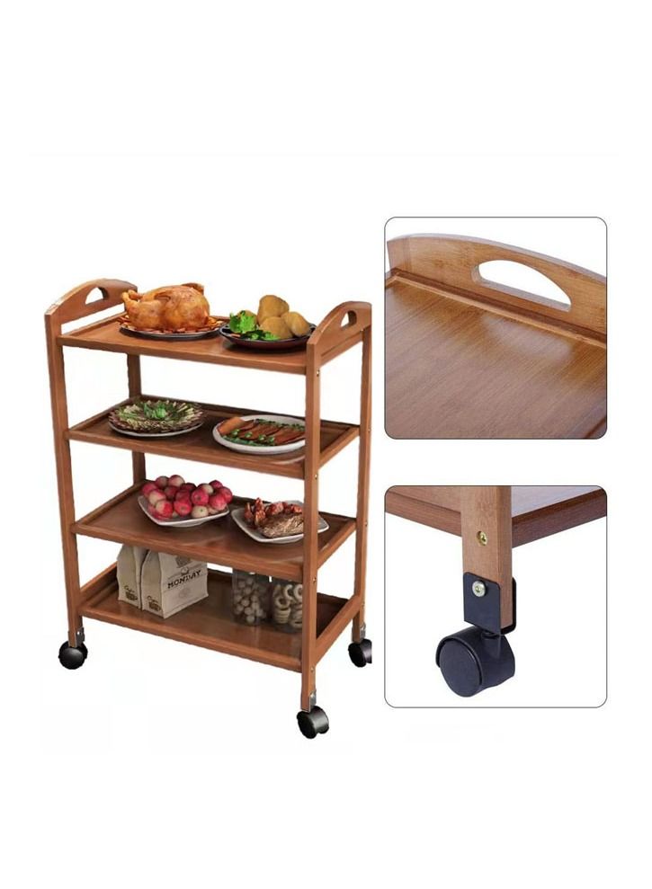 FFD Kitchen Serving Trolley Rolling Storage Cart With Movable Wheels 4 Tier Wooden Trolley Serving Cart Wood Storage Shelf Food Storage Organizer Rack - Image 3