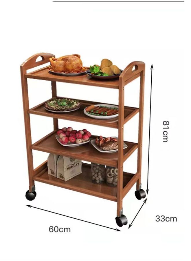 FFD Kitchen Serving Trolley Rolling Storage Cart With Movable Wheels 4 Tier Wooden Trolley Serving Cart Wood Storage Shelf Food Storage Organizer Rack - Image 5