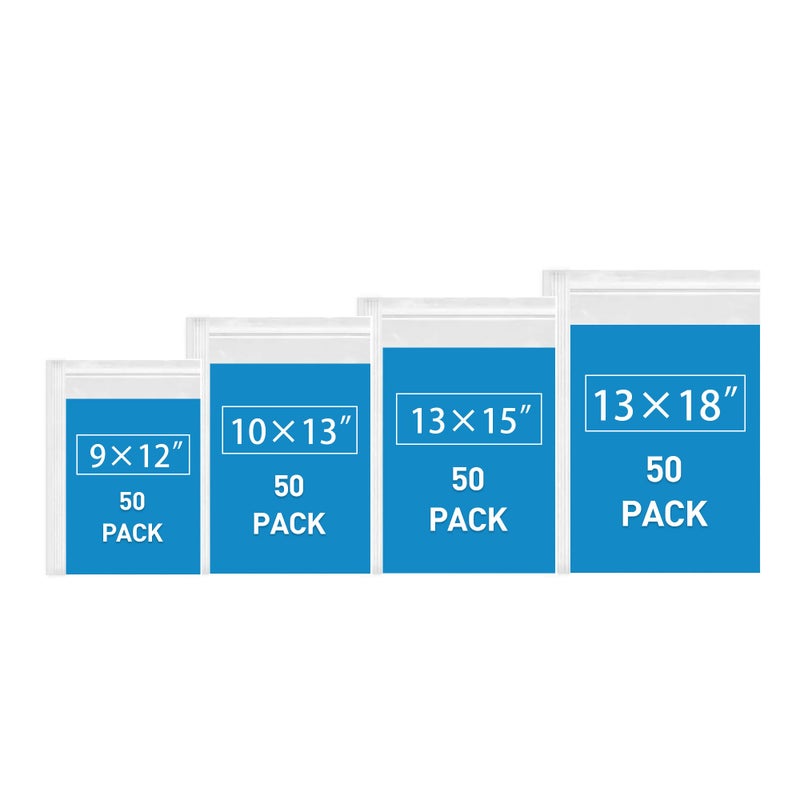 200 PCS Plastic Bags  Reclosable Baggies 4 Sizes 9x12 10x13 13x15 13x18 Inch Extra Thick Plastic Zipper Bags for Food Storage Crafts Jewelry  Small Parts Organization