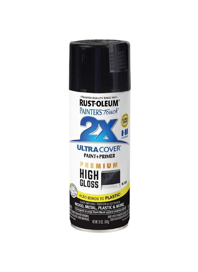 RUST-OLEUM Painter's Touch 2X Ultra Cover Quick Drying Paint and Primer Premium High Gloss Spray Black 12 oz 331172  - Image 1