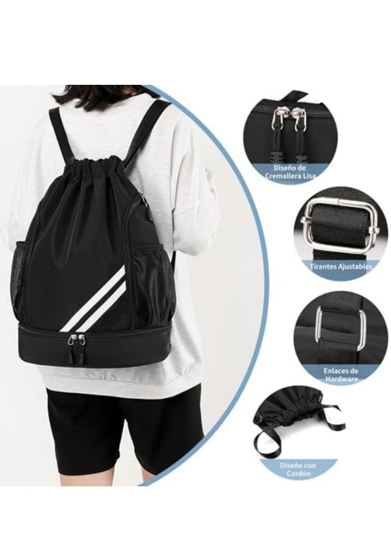 ساكن حقيبة رياضية بسحاب كبيرة السعة مقاس 43×31×14 سم، حقيبة ظهر من النايلون المقاوم للماء بها مكان مخصص للأحذية، شنطة رياضية خفيفة الوزن لكرة السلة وكرة القدم والسباحة والنادي والسفر، للرجال والنساء (أسود) - Image 5