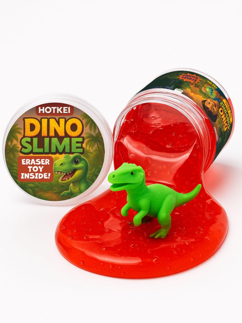 HOTKEI Red 200 gm Slime with Dinosaur Eraser Toy Inside for Kids 3 to 10 Years Kit Set Art Slime Dino Toys for Birthday Return Gift Toys for Kids Boys Girls Birthday 9-12 Year - Image 1