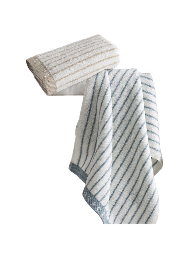 Grace (Grace) Towel And Home Textile, Classic Striped Series Xinjiang Cotton Face Towel, Highly Absorbent, Two-Pack, Blue/Brown - Image 2