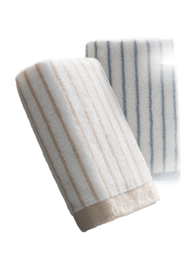 Grace (Grace) Towel And Home Textile, Classic Striped Series Xinjiang Cotton Face Towel, Highly Absorbent, Two-Pack, Blue/Brown - Image 1