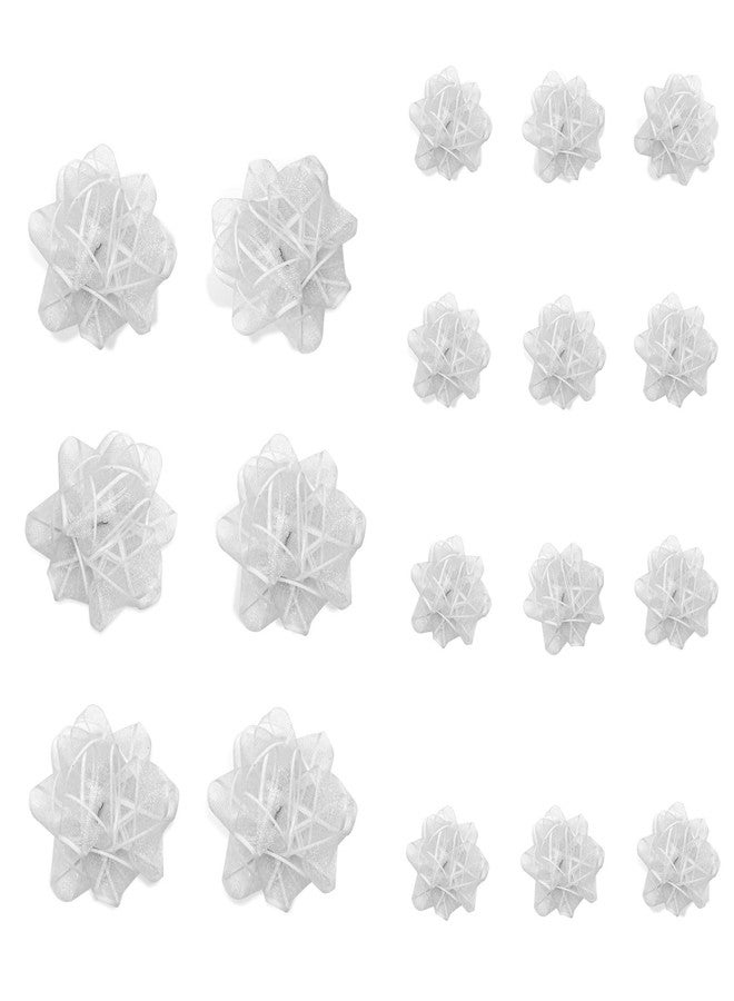 Capesaro 18 Pcs Gift Bows Assortment - Mini Gift Bows White for Decorate Gift Packaging, Stick Bows for Birthday Christmas, Graduation, Wedding Gift Wrap Decorations 2 Size 3 inch/7.6cm 2.2 inch/5.6cm - Image 1