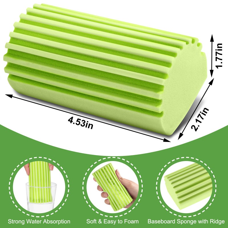 Generic Jeymei 4-Pack Damp Clean Duster Sponge, Sponge Cleaning Brush, Duster for Cleaning Blinds, Glass, Baseboards, Vents, Railings, Mirrors, Window Track Grooves and Faucets Green Non-Scratch Sponges - Image 2