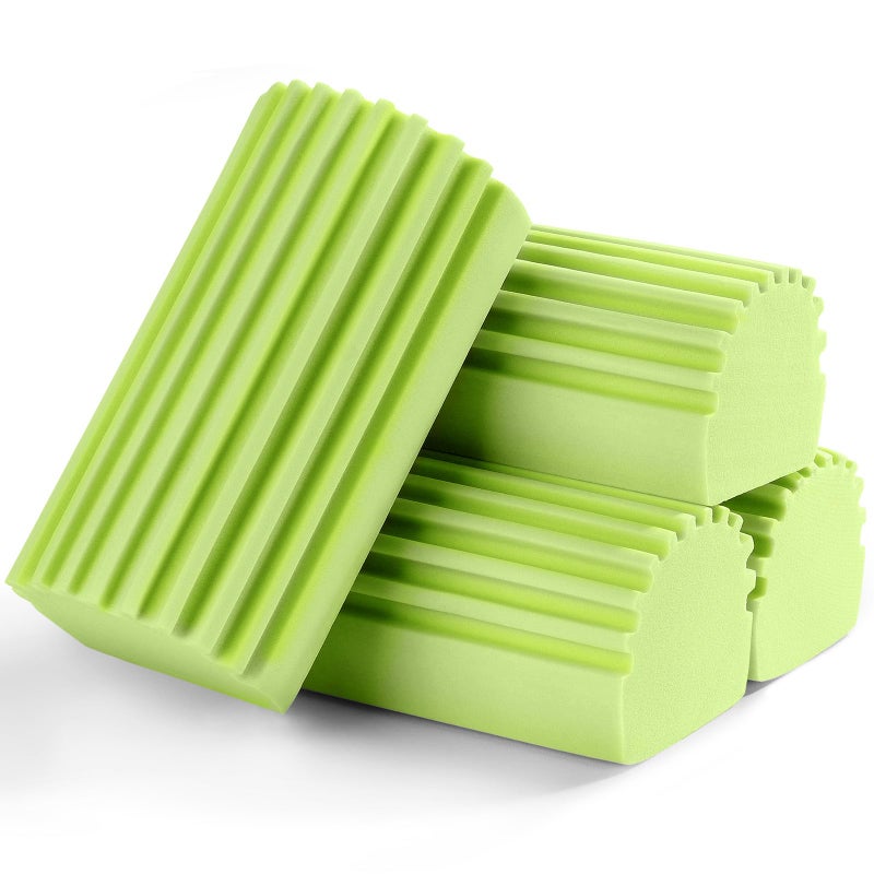 Generic Jeymei 4-Pack Damp Clean Duster Sponge, Sponge Cleaning Brush, Duster for Cleaning Blinds, Glass, Baseboards, Vents, Railings, Mirrors, Window Track Grooves and Faucets Green Non-Scratch Sponges - Image 1