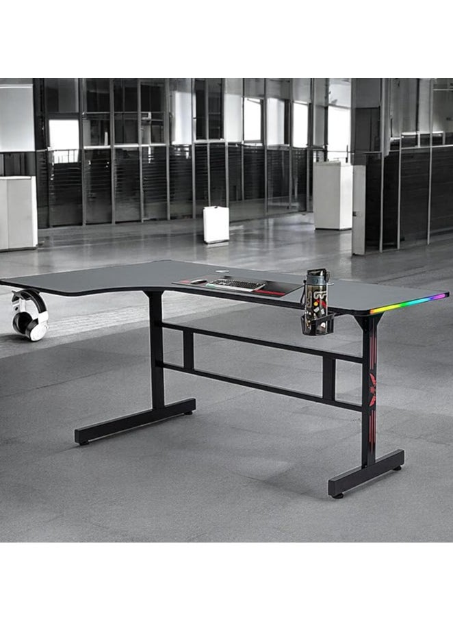Multi Home Furniture L-Shaped MH-131-BLACK Gaming Desk 160x60x76cm – Carbon Fiber Texture, RGB Lights, Sturdy Steel Frame, Ergonomic Gaming Table with Headphone & Cup Holders  - Image 4