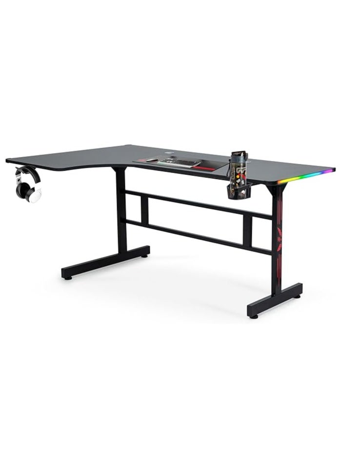 Multi Home Furniture L-Shaped MH-131-BLACK Gaming Desk 160x60x76cm – Carbon Fiber Texture, RGB Lights, Sturdy Steel Frame, Ergonomic Gaming Table with Headphone & Cup Holders  - Image 5