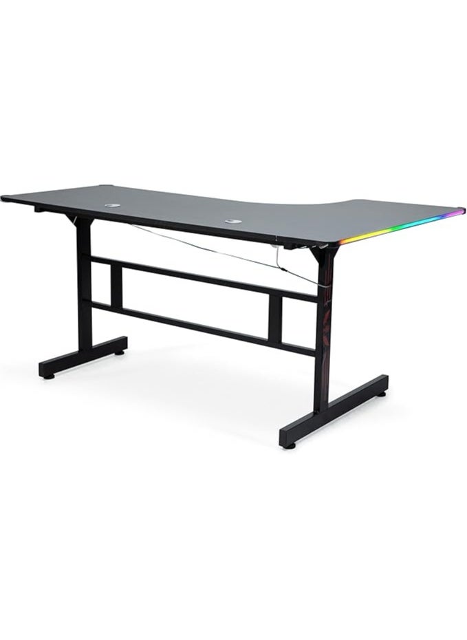 Multi Home Furniture L-Shaped MH-131-BLACK Gaming Desk 160x60x76cm – Carbon Fiber Texture, RGB Lights, Sturdy Steel Frame, Ergonomic Gaming Table with Headphone & Cup Holders  - Image 2