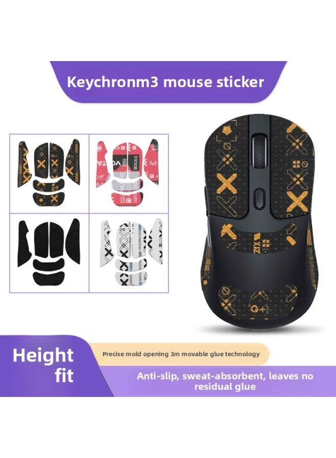 Suitable For Keychron M3 Mouse Anti-slip Sticker Sweat-absorbent Sticker Thirsty M3 Key Protection Side Skirt Sticker Back Sticker-Color:[half Pack] One White Printed Mouse Sticker  - Image 2