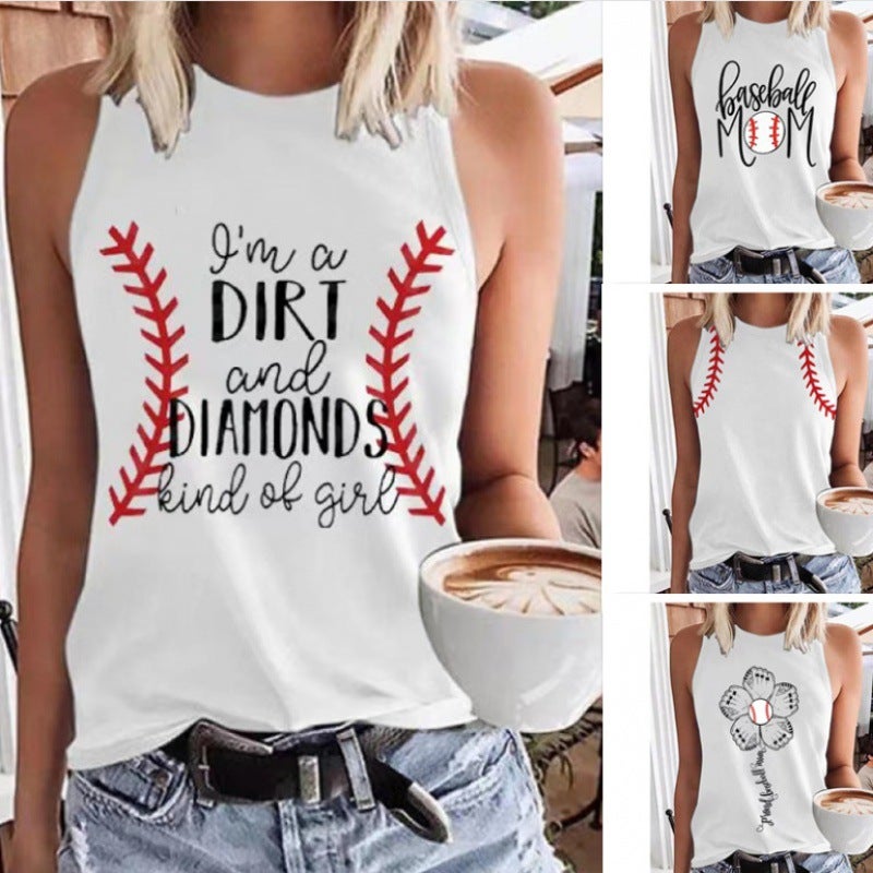 2022 Women'S Sleeveless Vest Baseballmom Baseball Printed T-Shirt - Image 2