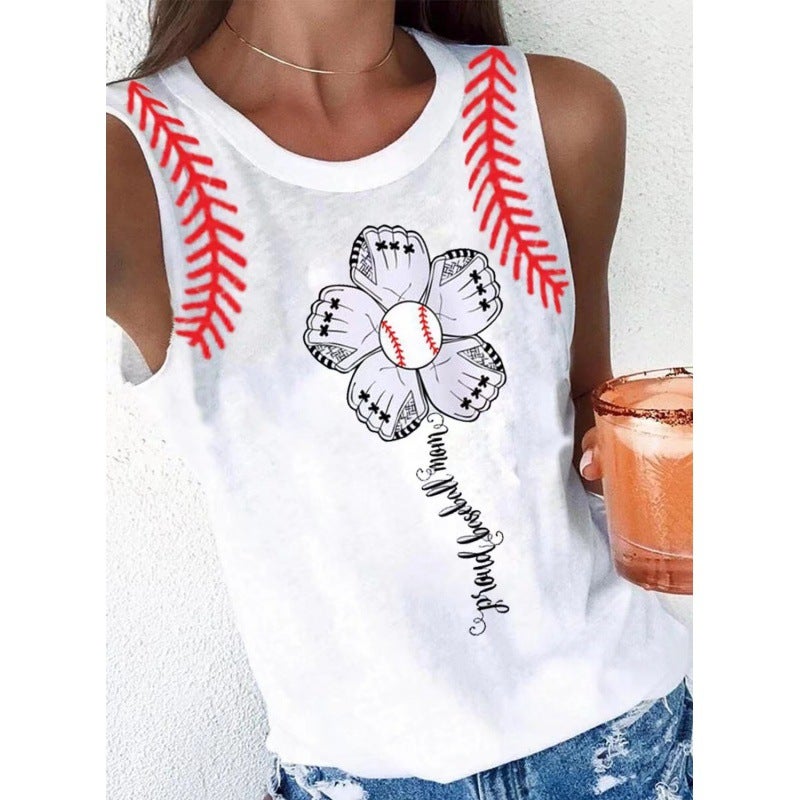 2022 Women'S Sleeveless Vest Baseballmom Baseball Printed T-Shirt - Image 1