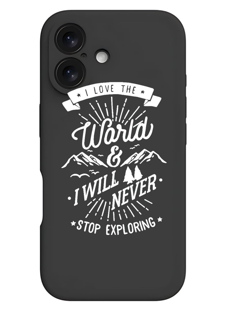 Theodor Protective Slim Fit Case Liquid Silicone Cover with Full Body Protection Anti-Scratch Shockproof Case For Apple iPhone 17 (Black) I love the world - White - Image 1