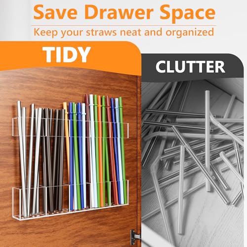 Neatsure Acrylic Straw Holder for Cabinet Door, Reusable Tumbler Straw Organizer Storage inside Cabinet, Kitchen Accessories for Utensil, Ultra Sticky Adhesive Mounted, Clear - Image 2