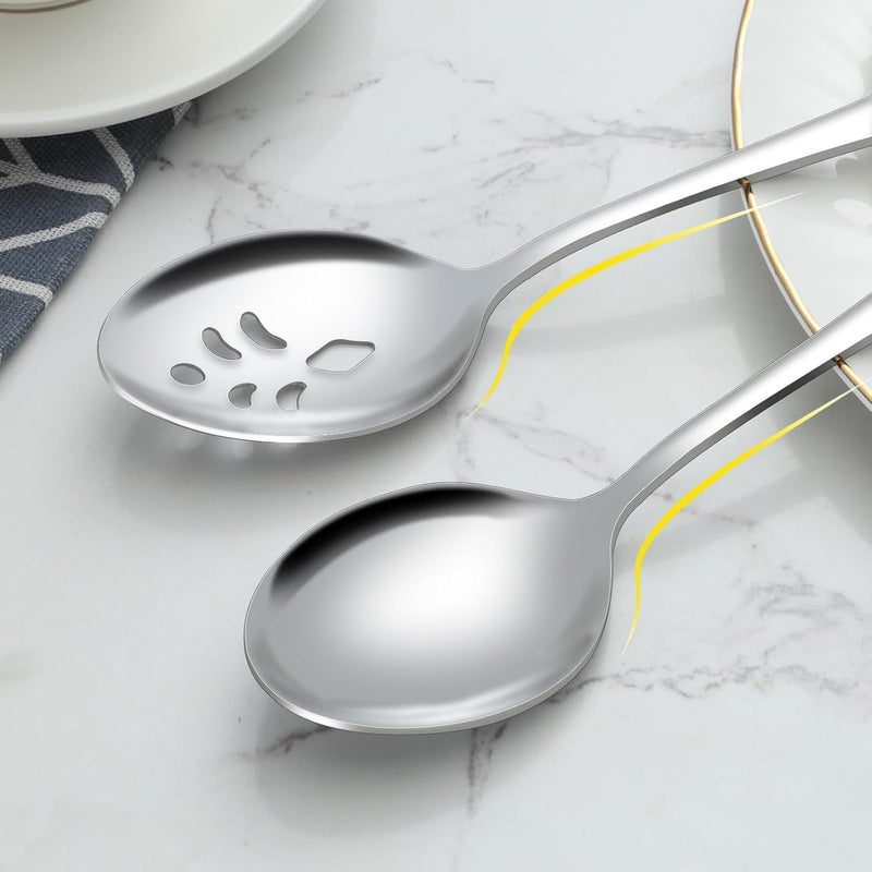 BEWOS 16-Piece Serving Spoons Set - Set of 8 Serving Spoons, Set of 8 Slotted Spoons, 9.1-Inch Utensils Set for Parties, Stainless Steel, Dishwasher Safe, Large Spoon For Buffet - Image 3