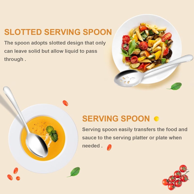 BEWOS 16-Piece Serving Spoons Set - Set of 8 Serving Spoons, Set of 8 Slotted Spoons, 9.1-Inch Utensils Set for Parties, Stainless Steel, Dishwasher Safe, Large Spoon For Buffet - Image 5
