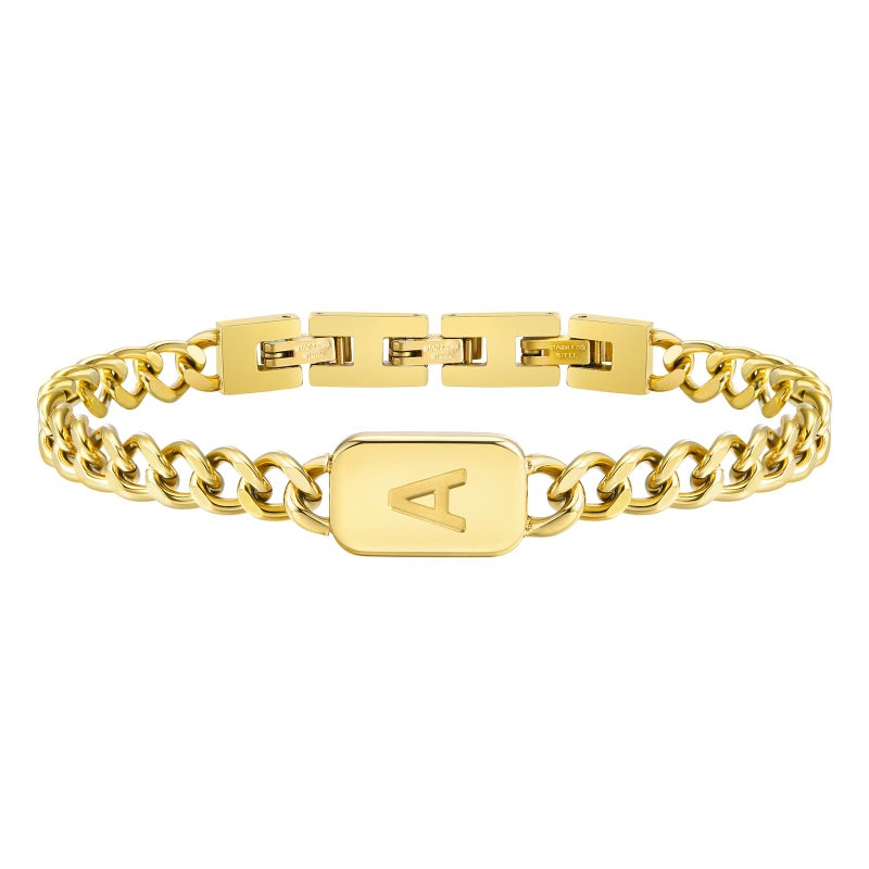 VNOX Gold Initial Bracelet - Mens Gold Plated Stainless Steel Cuban Link Chain Bracelet, Letter Custom Initial Bracelet for Men, Teen, Birthday & Christmas Gifts - Image 1