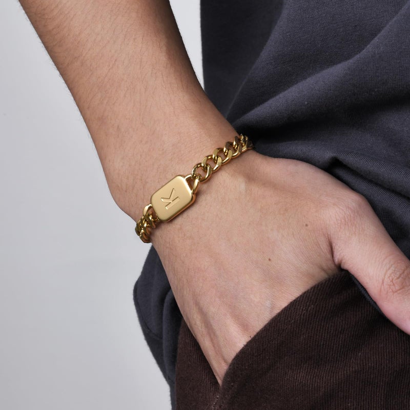 VNOX Gold Initial Bracelet - Mens Gold Plated Stainless Steel Cuban Link Chain Bracelet, Letter Custom Initial Bracelet for Men, Teen, Birthday & Christmas Gifts - Image 2