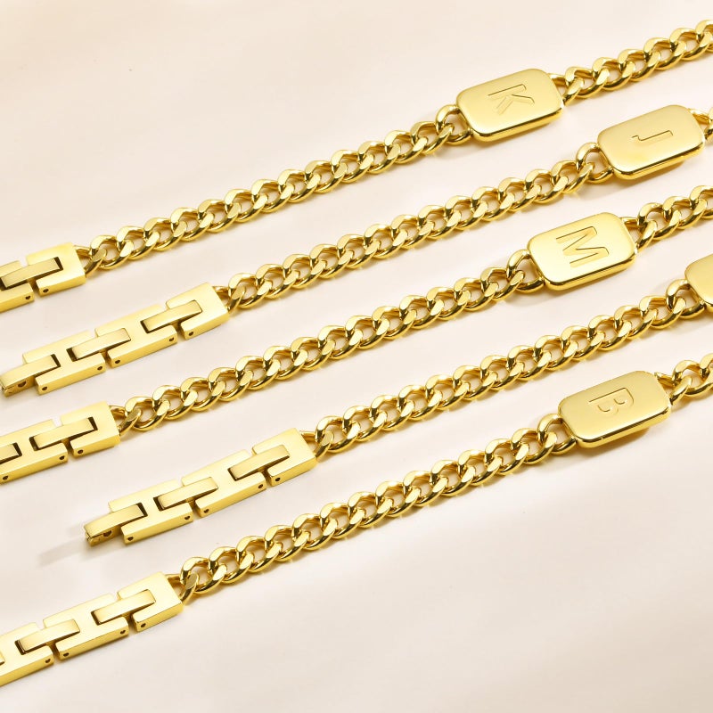VNOX Gold Initial Bracelet - Mens Gold Plated Stainless Steel Cuban Link Chain Bracelet, Letter Custom Initial Bracelet for Men, Teen, Birthday & Christmas Gifts - Image 5