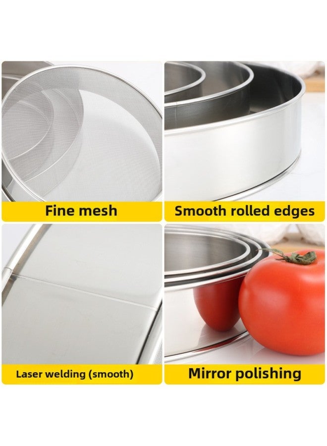 304 Stainless Steel Flour Sieve Household Round Sesame Sieve Traditional Chinese Medicine Powder Sieve Noun Restaurant Hand-held Baking Sieve-Specifications:Box Village (single Product)-Color:30cm (screen Edge Ring Full 304)60 Mesh  - Image 4